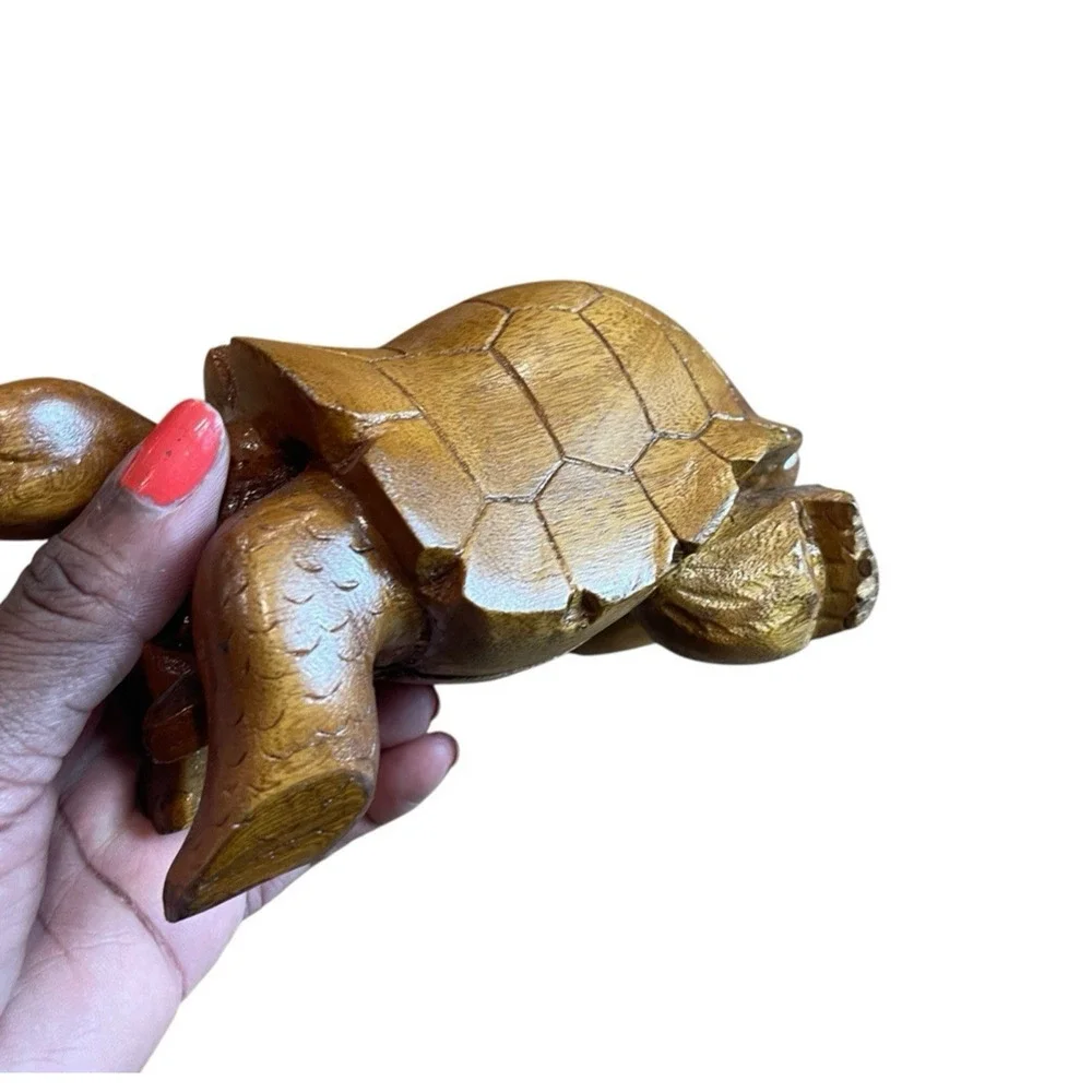 Wood Carved Turtle Wooden Turtle Sculpture Rustic Shelf Decor Table Decor MCM